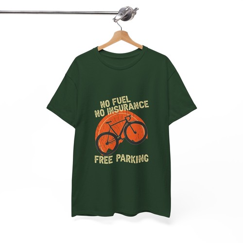 Cycling Bicycle Unisex Heavy Cotton Tee T-Shirt 'No Fuel Free Parking' - Picture 48 of 118