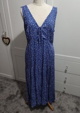 Ladies Women's Blue Floral Dress V-Neck Size 14