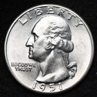 UNCIRCULATED UNC MS 1951 WASHINGTON SILVER QUARTER FREE SHIPPING