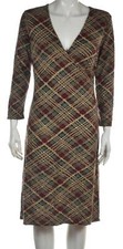 Ann Taylor LOFT Womens Dress Size 4P Brown Beige Plaid Fit & Flare Knee Length
