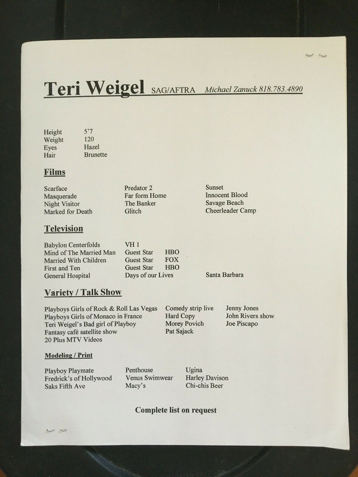 Terri Weigel, XXX porn star, original vintage headshot photo with