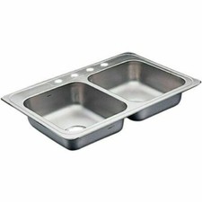 Moen Commercial 22129 Stainless Steel Double Bowl Sink Brand New  33" x 22" 4 H