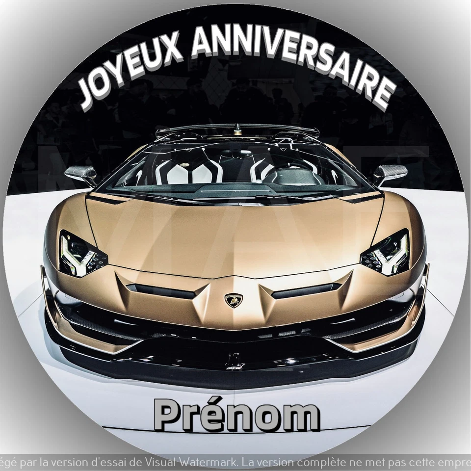 Lamborghini . Déco de gâteau personnalisée, comestible, Azyme ,disque diam.20cm