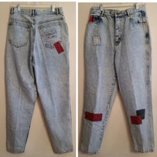 Vintage Super High Rise Jeans aprox 10-12 acid stone wash patches excellent