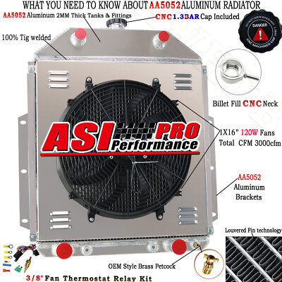 4 Row Radiator Shroud 120W Fan For 1942-1952 Ford F1 F2 F3 Pickup Flathead V8