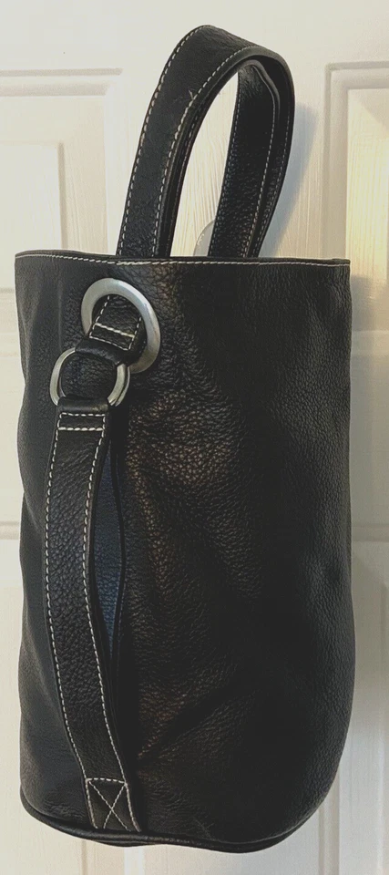 Tote Le Monde Florence Pebble Black Leather Slouch Bucket Shoulder Bag Purse