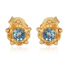 Natural Blue Topaz Gemstone Women's Stud Earrings 925 Silver Jewelry Gift