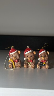 Lot of 3 Teddy Bear Christmas Ornaments Holiay 2'' Tall