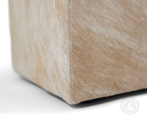 Real Cowhide Hair On Beige Exotic Square Ottoman / Pouf - / Footrest 18x18x19" - Picture 3 of 11