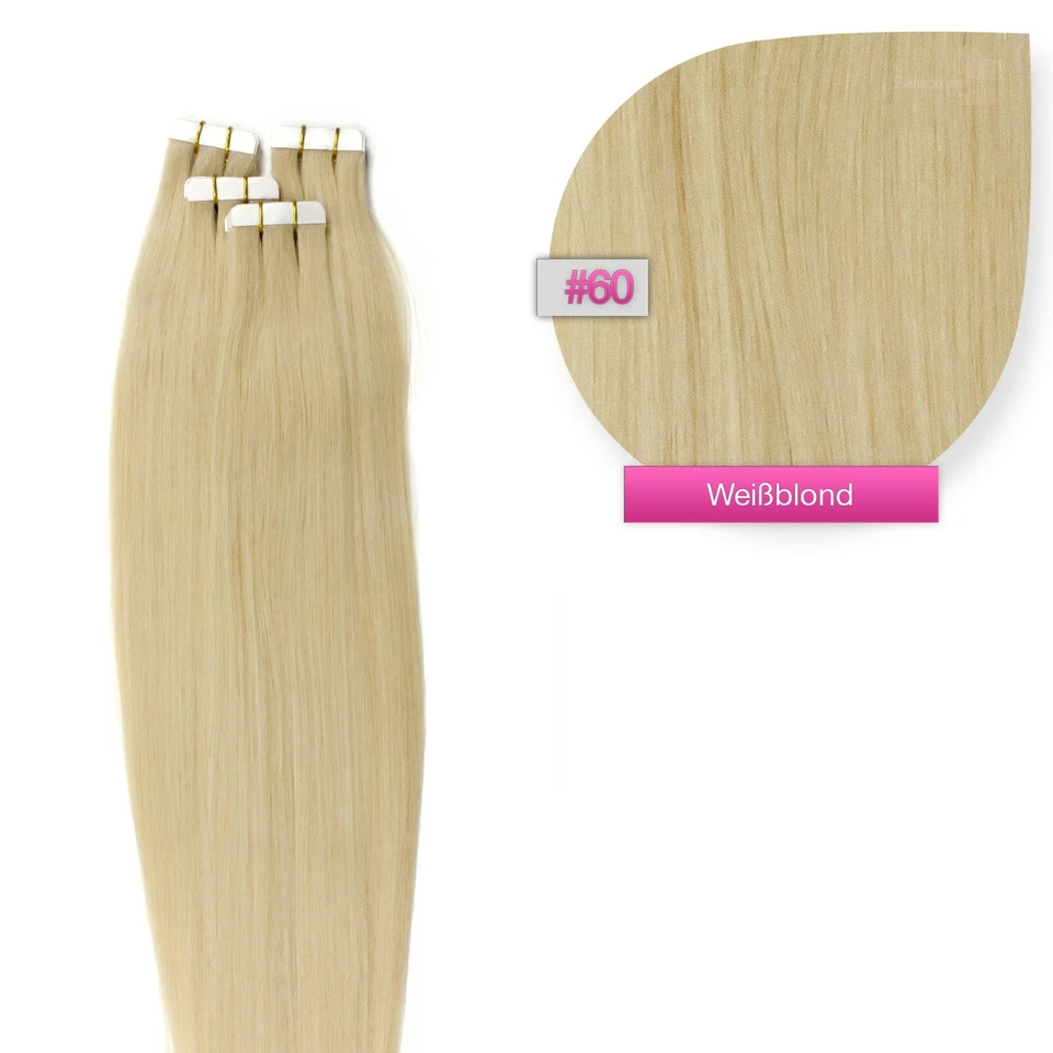 GLAMXTENSIONS #60 Weissblond Tape In / On Hair Extensions Echthaar Strähnen Haarverlängerung