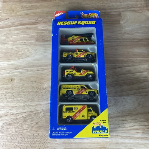 Vintage 1996 Hot Wheels 5 Pack Rescue Squad NIB 17489 - Jeep, Truck, Helicopter