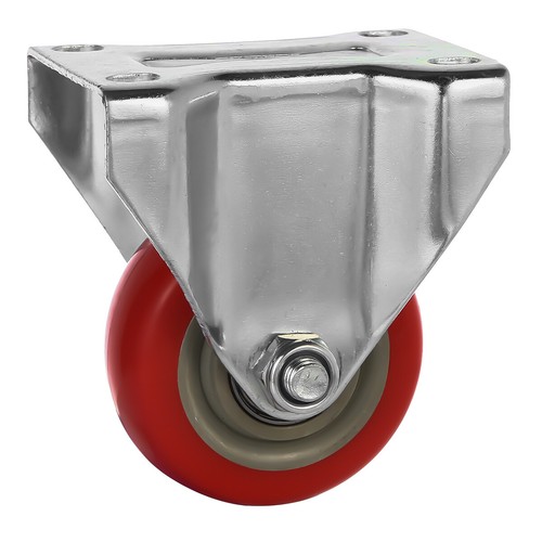Paquete de 4 ruedas giratorias no giratorias rojas de poliuretano rígidas de 4" con herrajes - Imagen 7 de 9