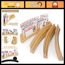 4-Pack Wooden Card Holders - 3-Tier Curved Stand for Family Game Night, Poker, C