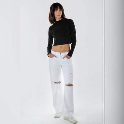 NWT Etica White Amis Relaxed Fit Low Rise Distressed Raw Hem Bootcut Jeans 27