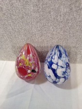 Hand Blown Stained Glass Egg Ornaments Approximately 3" Tall 2" Wide Lot Of 2