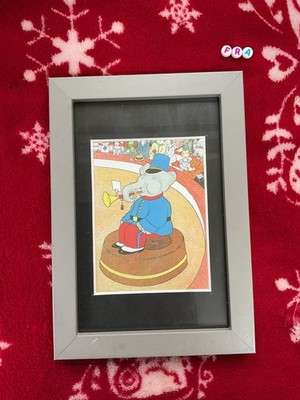 Vintage Babar der Elefant GERAHMTER Druck De Brunhoff, SELTENE MINIATURKUNST