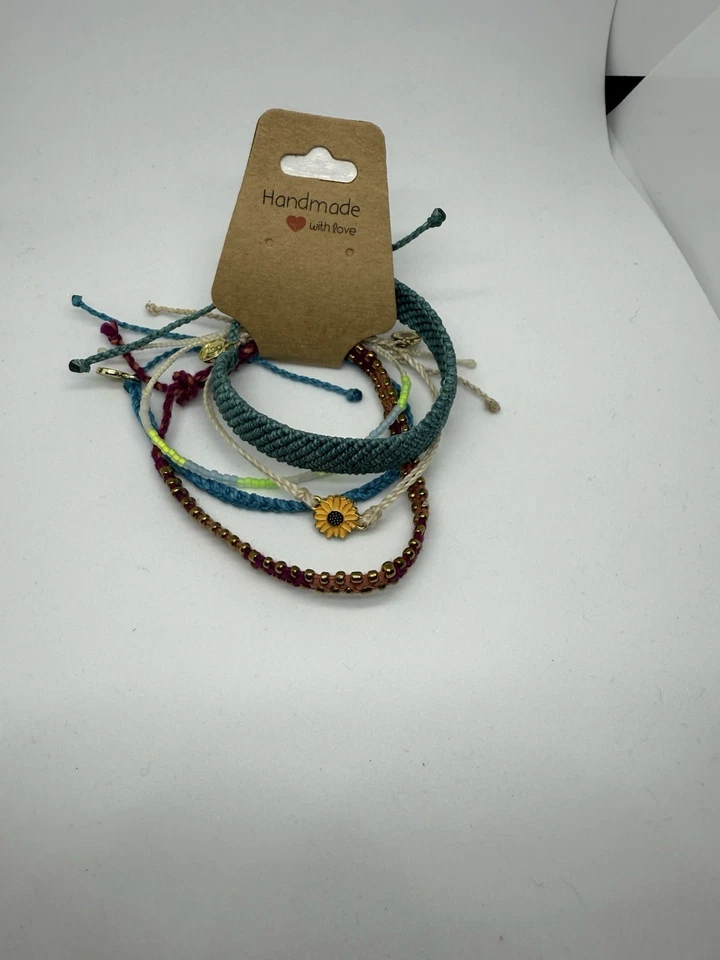 Juego de 5 pulseras Pura Vida con ajuste deslizante rojo, verde, azul, amarillo Foto 2 de 3