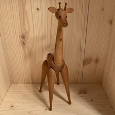 Vintage Schooline Hollywood CA Zooline 10" Articulated Wooden Giraffe Midcentury