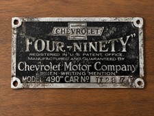 Original Chevrolet Four Ninety Model 490 Firewall Id Plate Car No T12973 Original Chevrolet Four Ninety Model 490 Firewall Id Plate Car No T12973