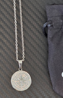 CRAFTD London Silver Compass Pendant Necklace and Chain With Pouch
