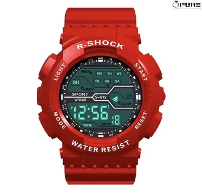 Herren Rot Digitaluhr LED Display Wasserdicht Leuchtend Sport Armbanduhr