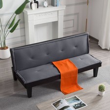 Convertible Futon Sofa Bed 63" Twin Sleeper 5 Position Recliner Faux Suede Black