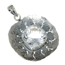 White Crystal Solid 925 Sterling Silver Pendant 1.97" (SP-2158)