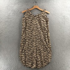 NEW J Crew Dress Womens S Brown Swingy Beach Midi Zebra Stripe BK554 Cotton