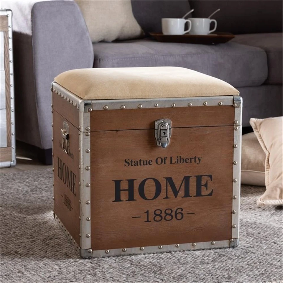 Baxton Studio Violetta Fabric and Wood Ottoman with Storage in Beige - Image 3 of 4