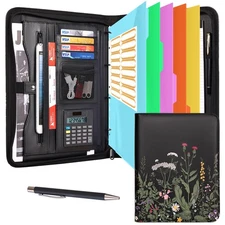 Portfolio Organizer - 3 Ring Binder with Zipper, Vegan Leather Business Padfo...