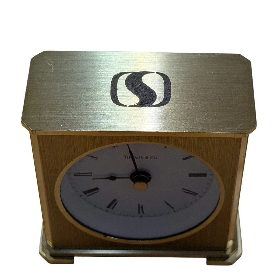 Reloj de mesa vintage Tiffany & Co. de latón Alemania Hechinger cuarzo tiempo decoración de escritorio Foto 4 de 4