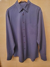 Bugatchi Uomo Men’s Shirt Large Blue Windowpane Modal Blend Button Up