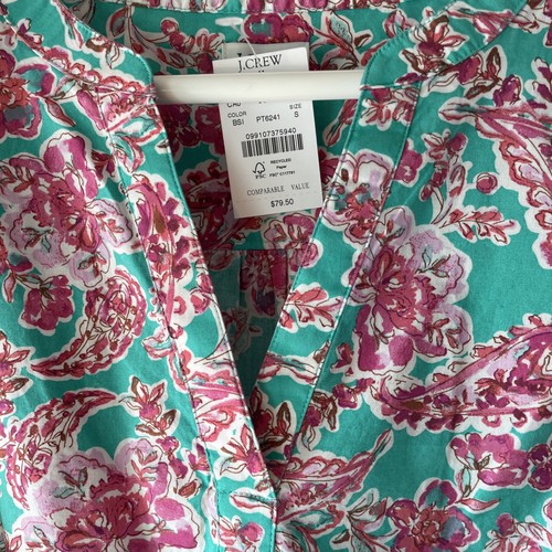 NWT J Crew Short Sleeve Cotton Poplin Teal Pink Floral Top Womens S - Picture 4 of 9