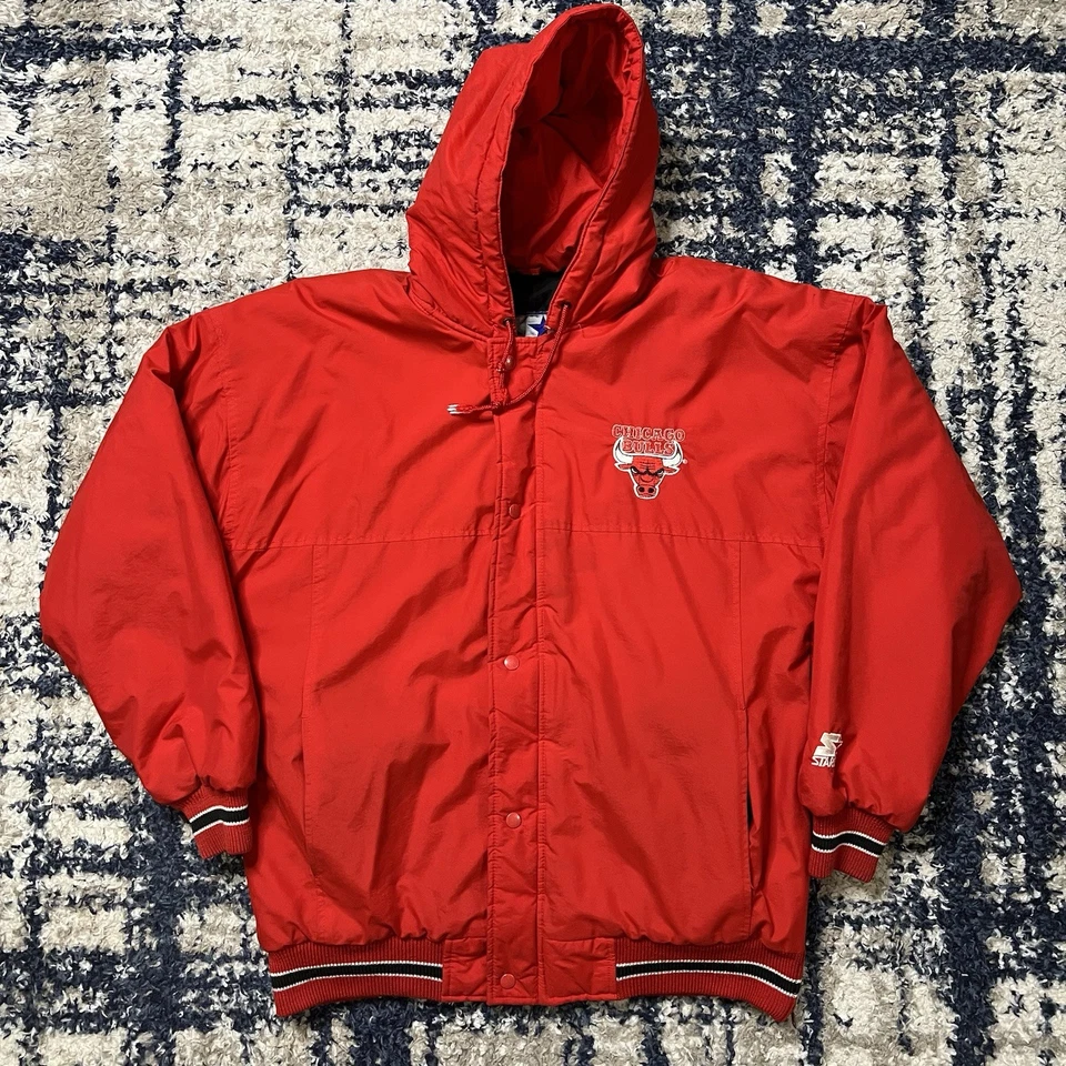 Chaqueta de baloncesto vintage de los 90 NBA Starter Chicago Bulls cremallera completa con capucha para hombre M Foto 2 de 4