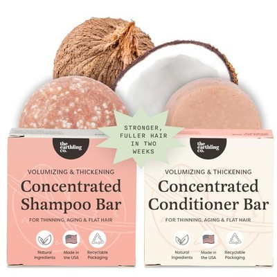 The Earthling Co. Volumizing Shampoo & Conditioner Bar Set For Thickening, Fu...