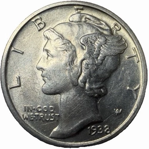 1938-S Mercury Dime 10¢ Silver AU - KL7