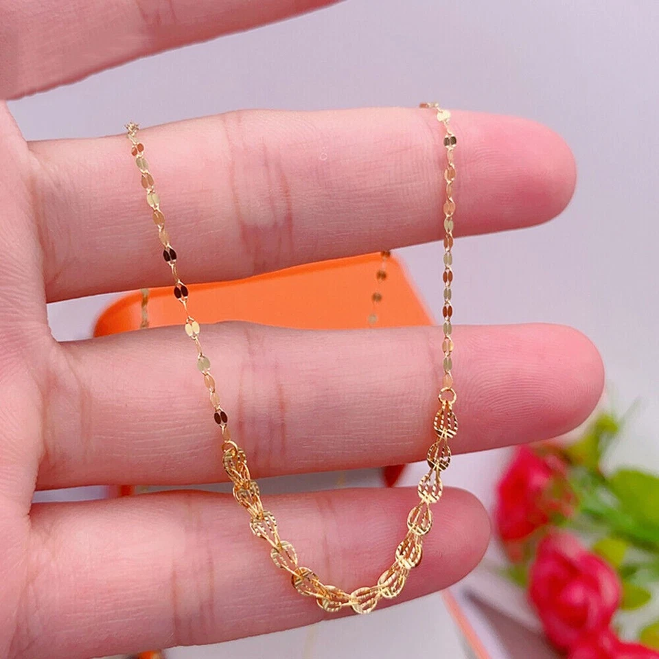 Collar de oro amarillo sólido real de 18 quilates para mujer Phoenix pluma labio cadena eslabón Foto 4 de 4