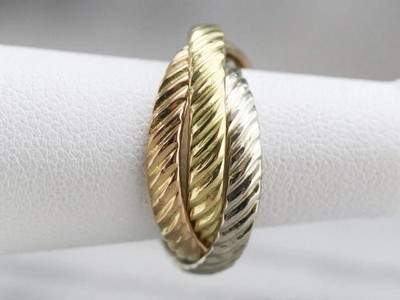 Seil Twist Rollen Stapeln Band Ring 14K Tri-Color Gold Over für Damen 5-12