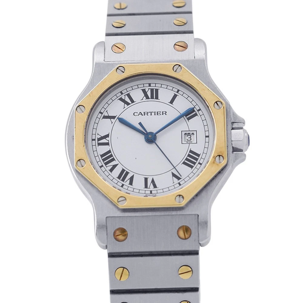 Cartier — CARTIER Santos Octagon LM 30mm Steel 18K Yellow Gold White Dial W2001583