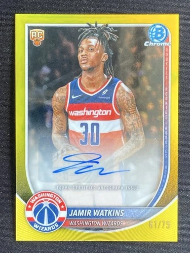 Jamir Watkins 2025-26 Topps Bowman Chrome Yellow Refractor Auto /75 #BCA-JW