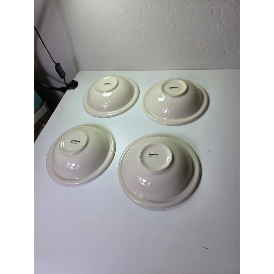 CRATE & BARREL Cream Marbury Rim 8.75" Soup Cereal Bowl Portugal Set of 4 - Image 3 of 4