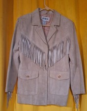 Womens Suede Leather Jacket Tassels Fringe Western Style Blazer Button Closure