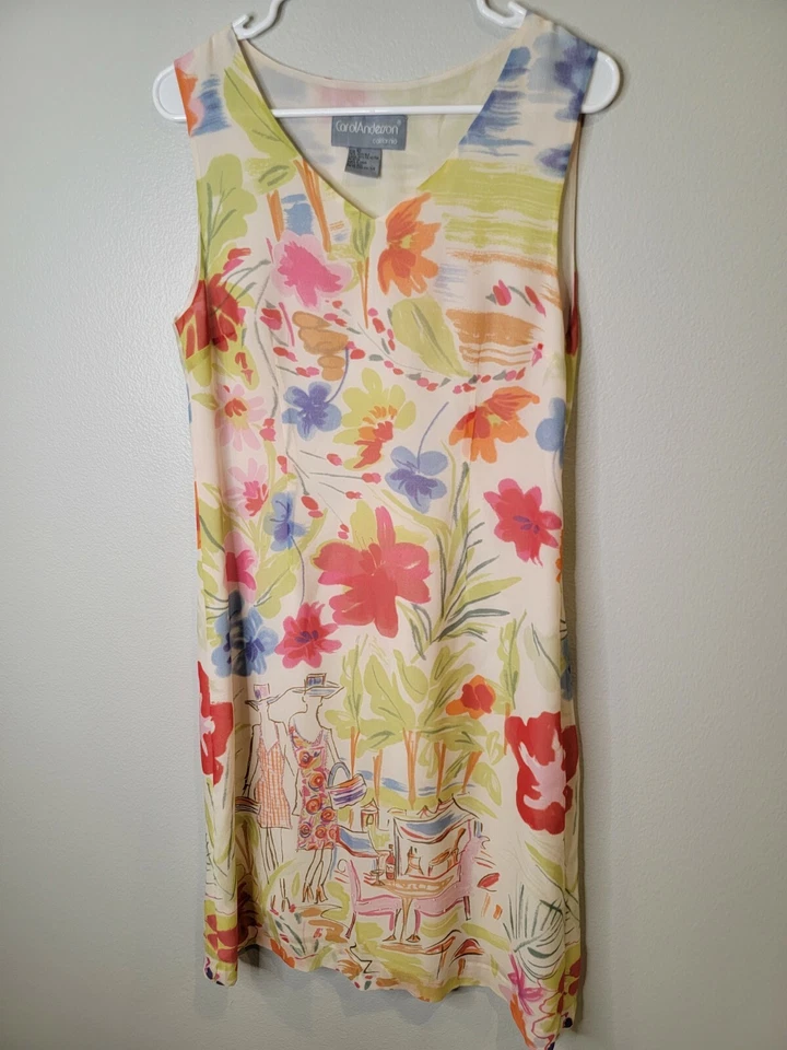 Платье Carol Anderson California размер 10 100% шелк цветочный узор носить без рукавов - Изображение 2 из 4