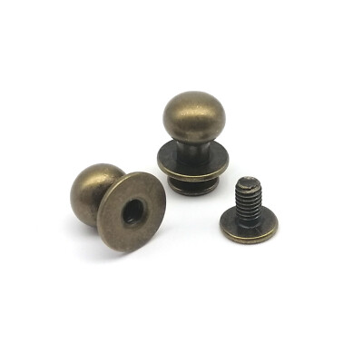 10/50 Solid Brass Copper Ball Head Stud Bag Wallet Belt Chicago Screw Back Rivet