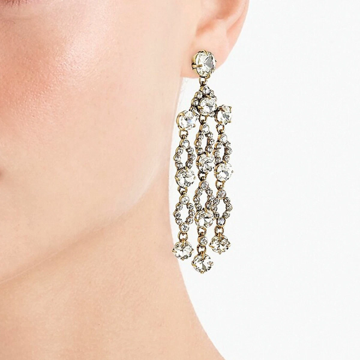 J Crew NWT 65 Crystal Icicle Chandelier Statement Earrings