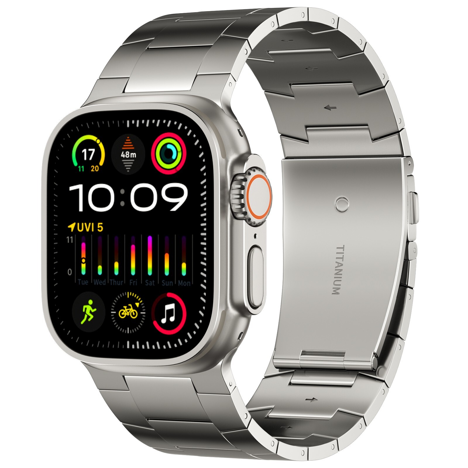 Full titanium band with titanium folding clasp and connector for Apple Watch