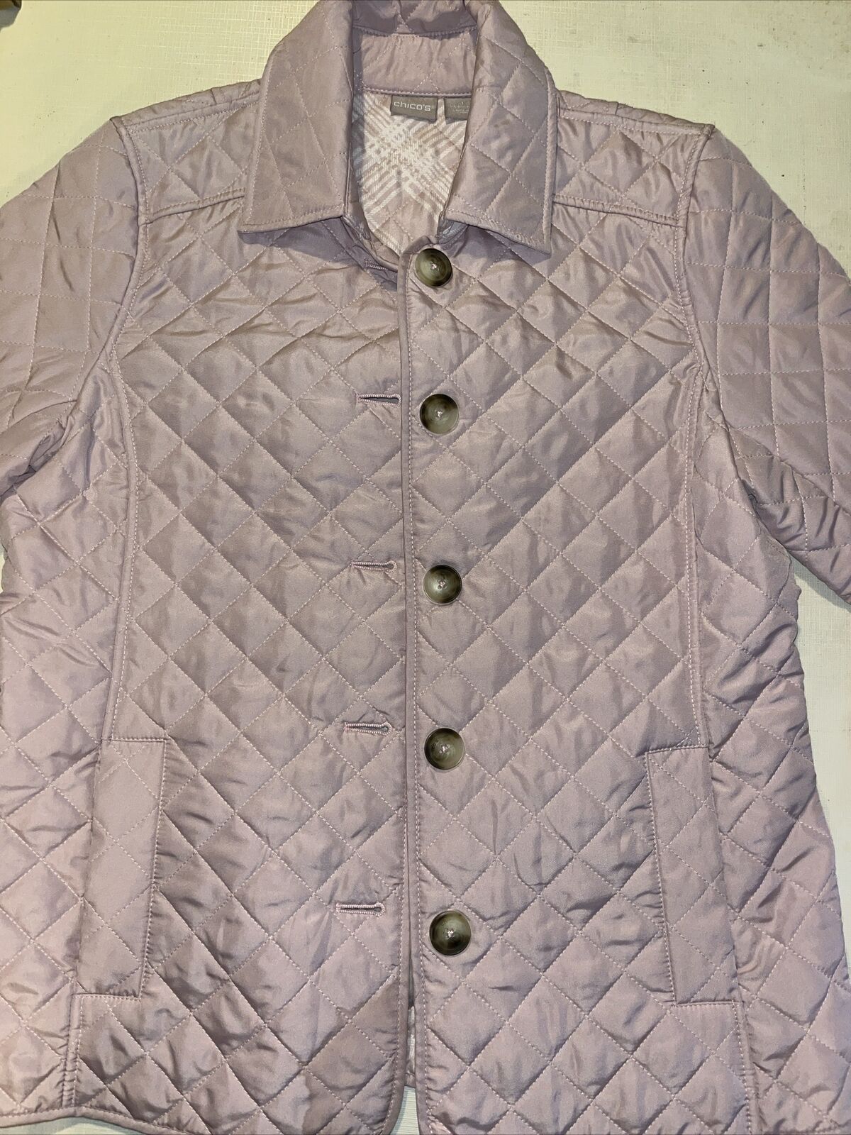 Chico’s Dusty Pink Quilted Collared Button Front … - image 1