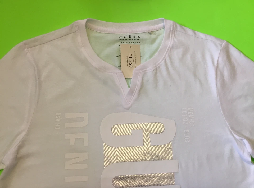 GUESS Los Angeles Men’s Short Sleeve T-Shirt SMALL White w/Silver Cotton - Image 3 of 4