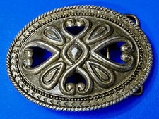 Vintage Openwork Floral Theme Hippy Boho Vibe Metal Outlined Oval Belt Buckle