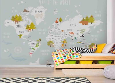 3D Cartoon World Map Wallpaper Wall Mural Self-adhesive Removable 398